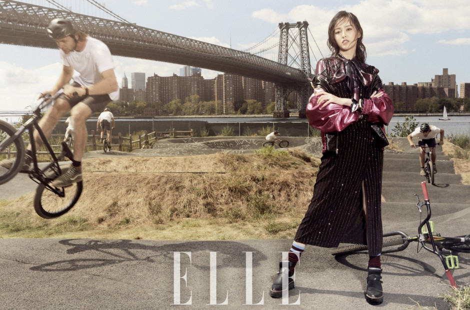 唐嫣登《ELLE》杂志封面 潇洒机车范儿霸气女汉子