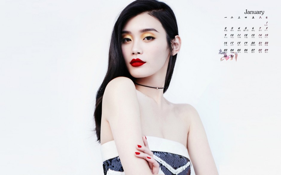 2017年1月美女超模奚梦瑶日历壁纸
