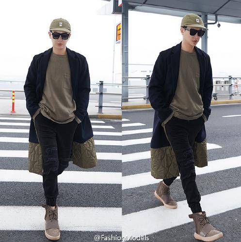 孙坚近期街拍曝光 飞行员外套+帽衫时尚温暖两不误