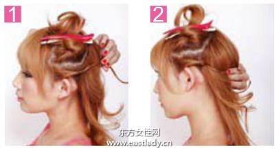 发型设计之用1个发卡拧卷固定发束