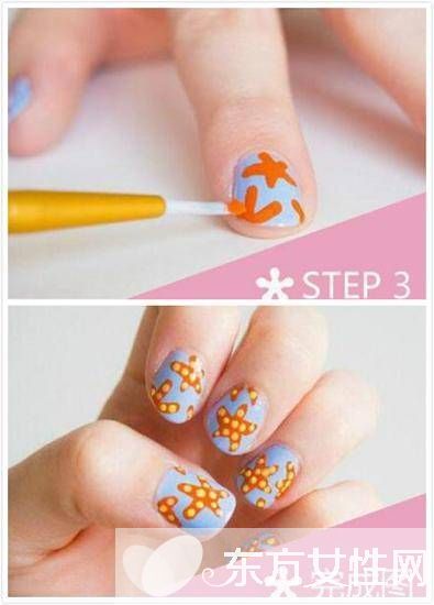 沙滩元素时尚美甲图片推荐 创意DIY海星珊瑚美甲