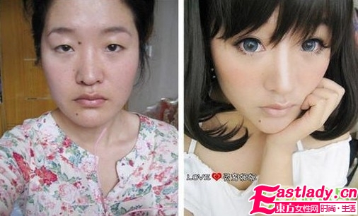 网络美女化妆前后的惊悚照