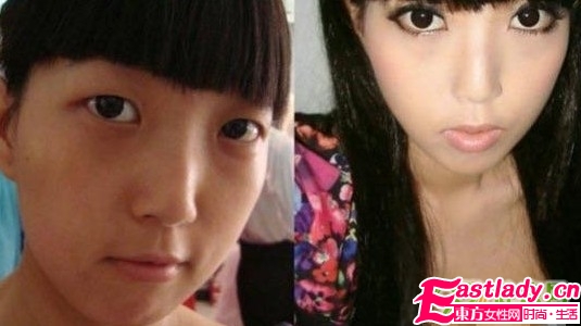 网络美女化妆前后的惊悚照