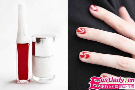 自己在家做美甲 双色旋转图案美甲