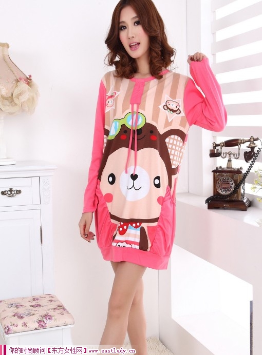 秋冬季新款韩版长袖可爱卡通针织纯棉睡衣 卖萌无处不在