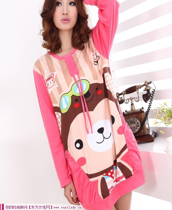 秋冬季新款韩版长袖可爱卡通针织纯棉睡衣 卖萌无处不在