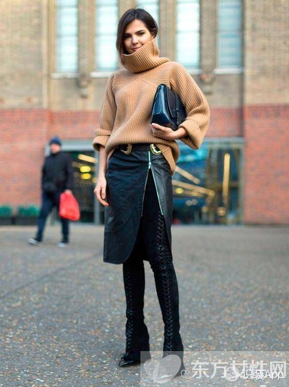 秋冬季节一件高领毛衣竟有这么多种穿法