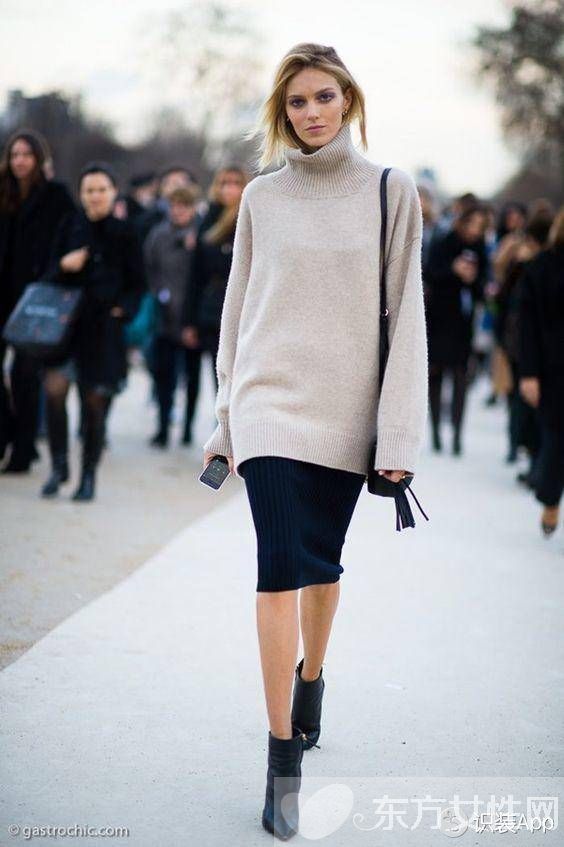 秋冬季节一件高领毛衣竟有这么多种穿法