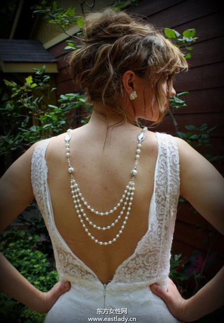 珍珠挂脖项链配婚纱高端大气上档次
