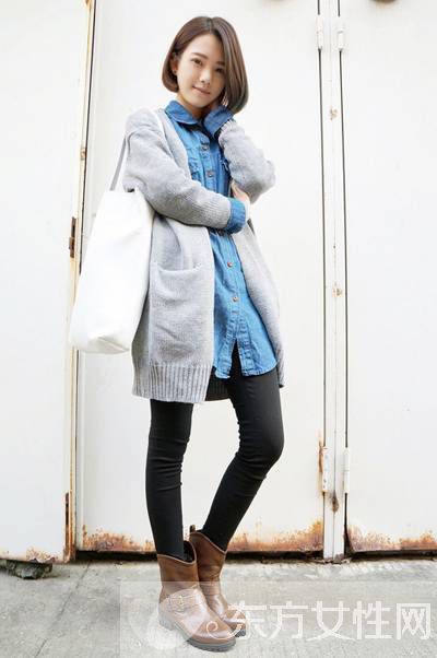长款毛衣外套+打底裤 让你显瘦又显高