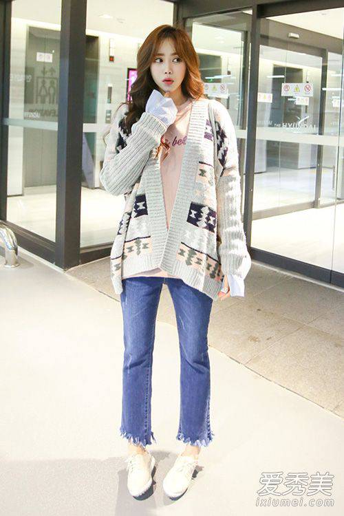 针织开衫如何搭配 韩国街拍达人亲身示范