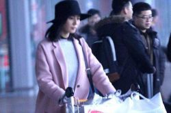 女星机场时尚街拍 刘诗诗粉红大衣亮相