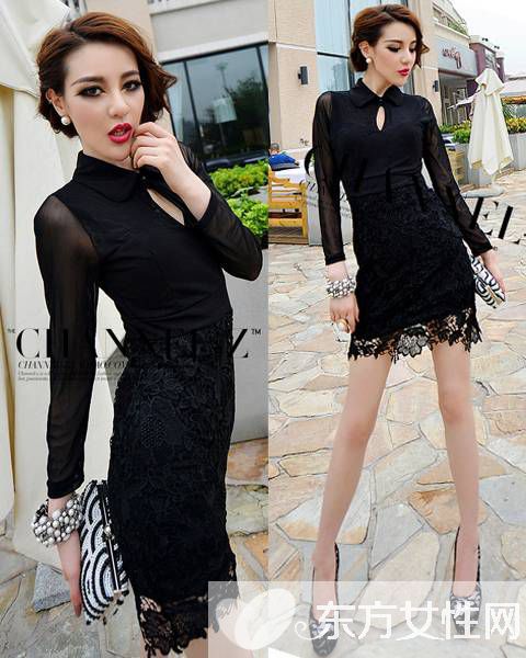 黑色蕾丝连衣裙显高又显瘦 变瘦子其实很简单