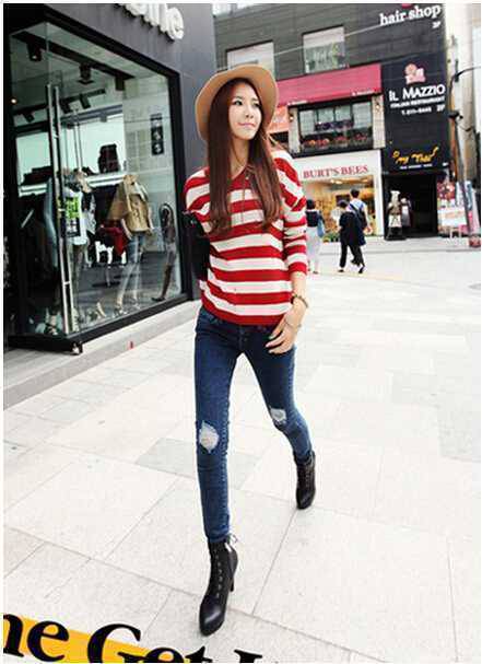 时尚百搭条纹毛衣 打造清新甜美范